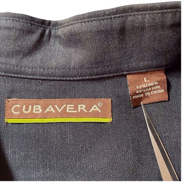 CUBAVERA Men's Linen Blend No Pocket Guayabera Shirt Size Large Black - Picture 5 of 16
